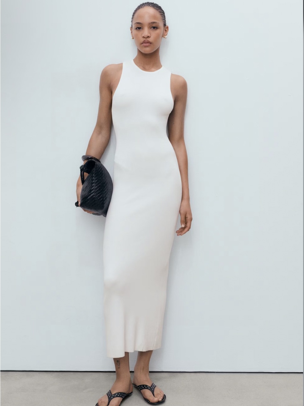 Sleeveless White Midi Bodycon Dress
